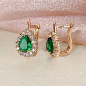 14K Gold Womens 2ct Green Emerald Gemstone 1ct Diamond Drop Earrings Jewelry